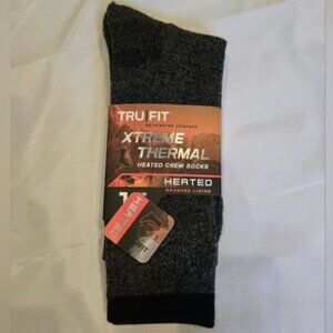 TRU FIT MEN'S BLACK EXTREME THERMAL HEATED CREW SOCK, 1 Pair, Size 10-13.